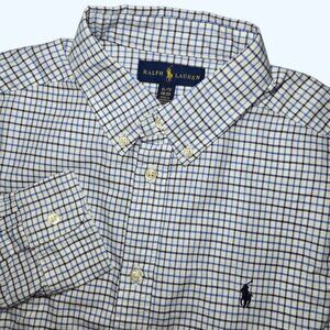 Ralph Lauren Boys Size XL (18-20) Blue White Black Check Button-Up Shirt Preppy